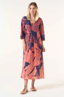 Oneseason Long Poppy Dress | Portofino | Coral