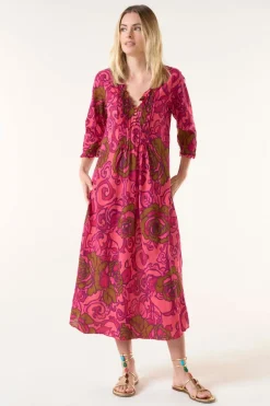 Oneseason Long Poppy Dress | San Sebastian | Hot Coral
