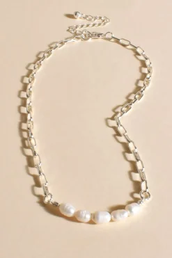 Pearl Panel Front Short Necklace | Silver/Cream