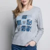 Picadilly Crew Neck Printed Top | Heather Grey