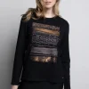 Picadilly Crew Neck Printed Top | Black