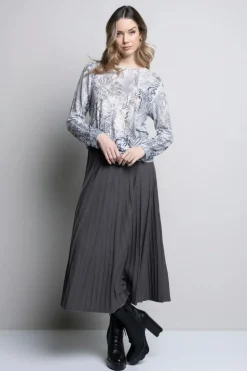 Picadilly Crew Neck Printed Top | Grey/Off White