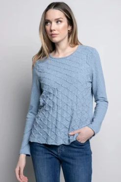 Picadilly Crew Neck Smocked Top | Sterling Blue