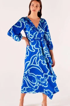Sacha Drake | Ethereal Wrap Dress | Azure Blue Floral