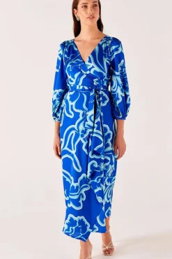 Sacha Drake | Ethereal Wrap Dress | Azure Blue Floral