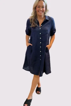 Sandy Button Dress | Navy