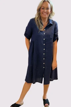 Sandy Button Dress | Navy