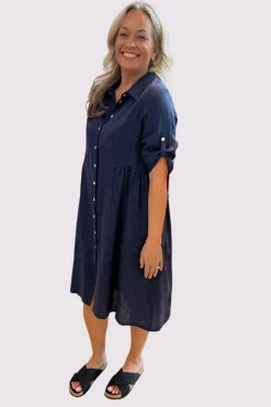 Sandy Button Dress | Navy