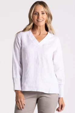 Silvermaple Collection Carrie Linen V-Neck Top | White