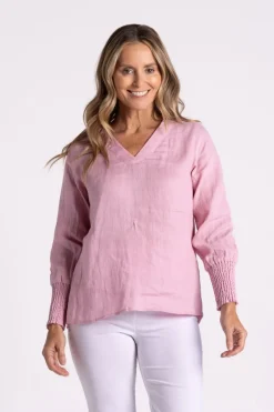 Silvermaple Collection Carrie Linen V-Neck Top | Pink