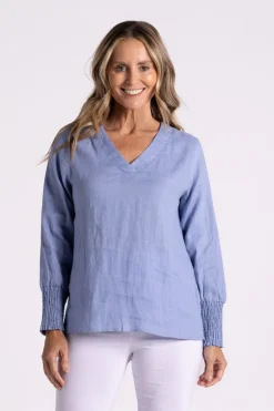 Silvermaple Collection Carrie Linen V-Neck Top | Sky