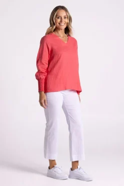 Silvermaple Collection Carrie Linen V-Neck Top | Melon