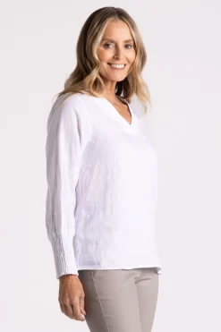 Silvermaple Collection Carrie Linen V-Neck Top | White