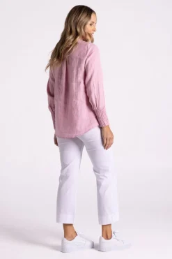 Silvermaple Collection Carrie Linen V-Neck Top | Pink