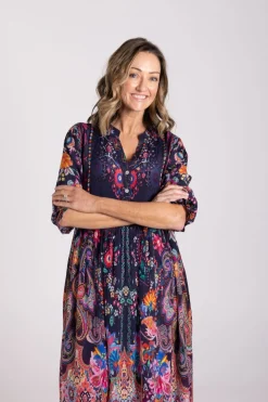 Silvermaple Collection Erin V-Neck Dress | Navy Blossom