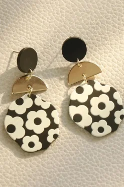 Silvermaple Collection Ruth Floral Earrings | Black/Gold