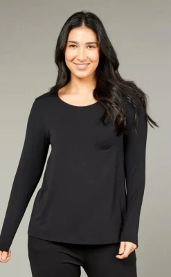 Tani Split Hem Long Sleeve Top | Black