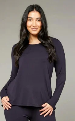 Tani Split Hem Long Sleeve Top | Navy | 79410