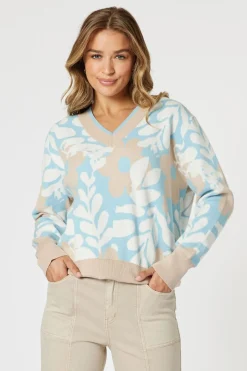 Threadz & Clarity Pasadena V-Neck Knit | Blue/Natural