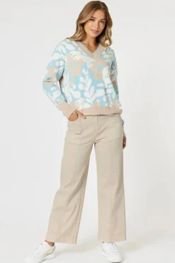 Threadz & Clarity Pasadena V-Neck Knit | Blue/Natural