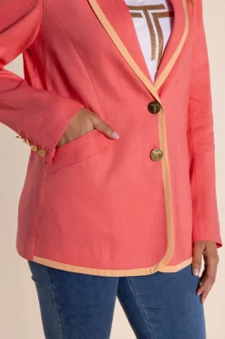 Two T's Linen Mix Blazer With Contrast Trim | Spring Pink/Mandarin Trim