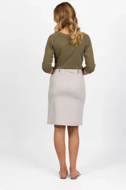Vassalli Button Through Skirt | Khaki Stripe