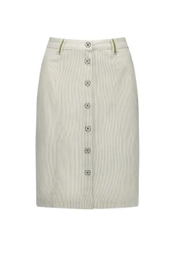 Vassalli Button Through Skirt | Khaki Stripe