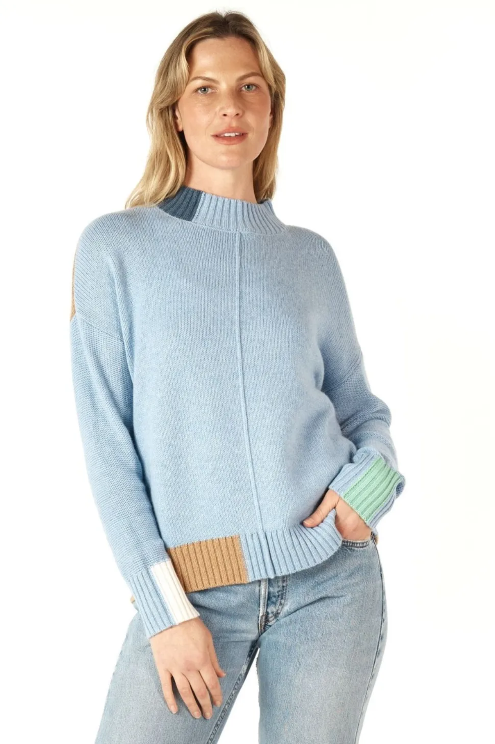 Zaket & Plover Colour Block Trim Jumper | Mist