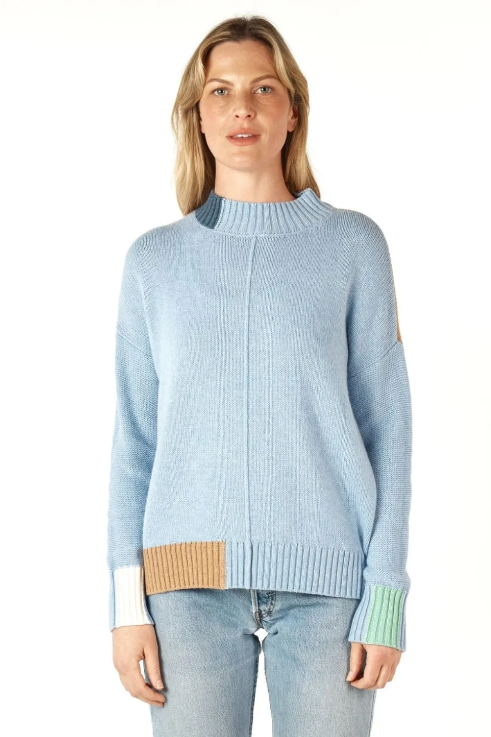 Zaket & Plover Colour Block Trim Jumper | Mist